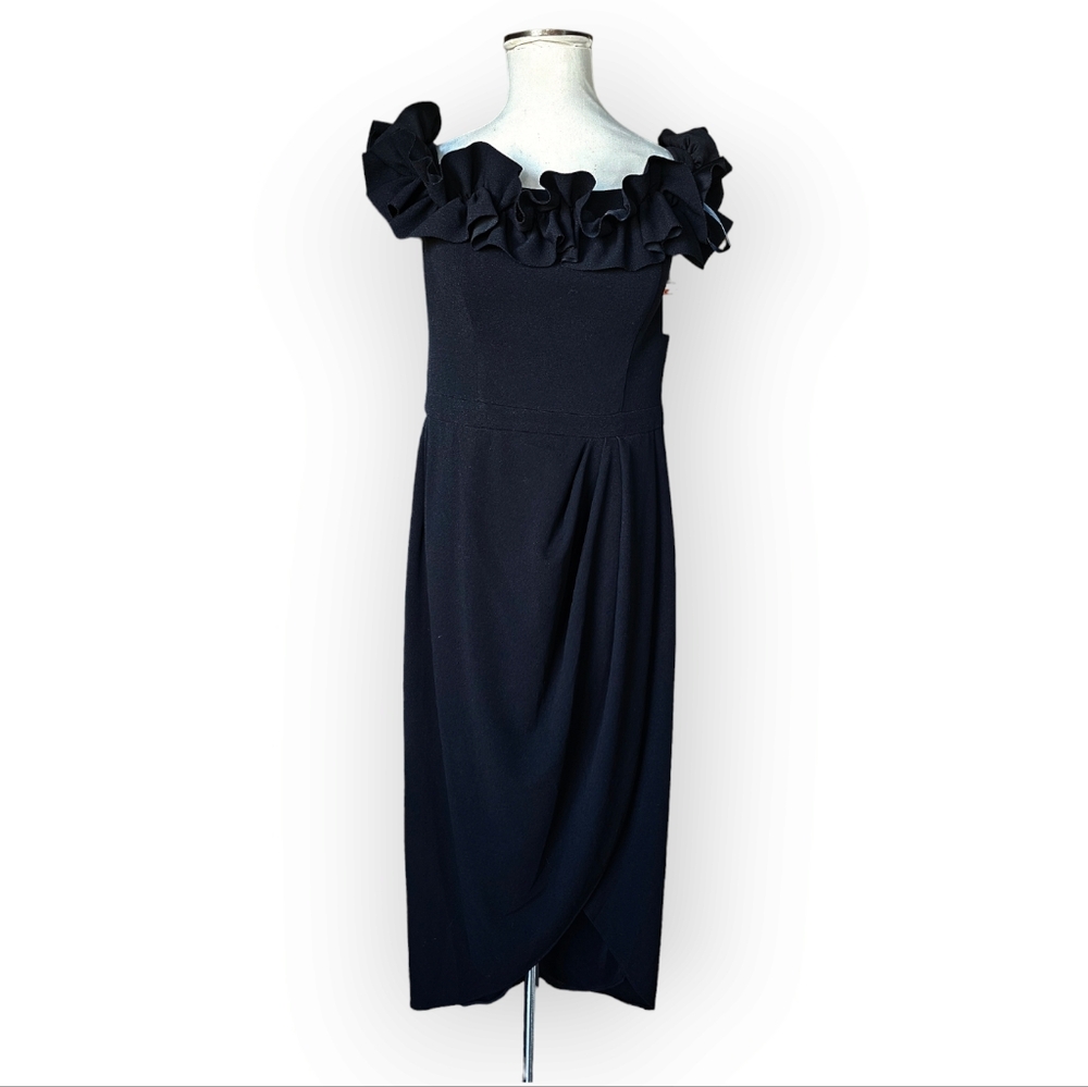 Xscape Black One-Shoulder Ruffle Evening Gown - Picture 4 of 10